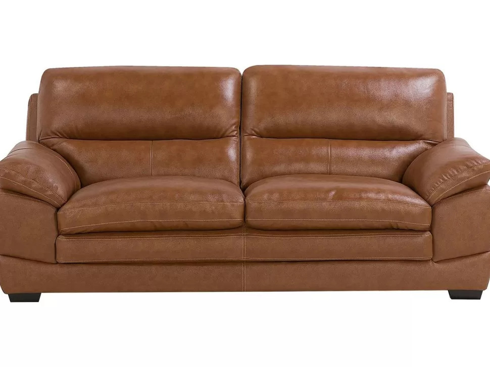 Sofas>Beliani 3 Seater Leather Sofa Golden Brown Horten