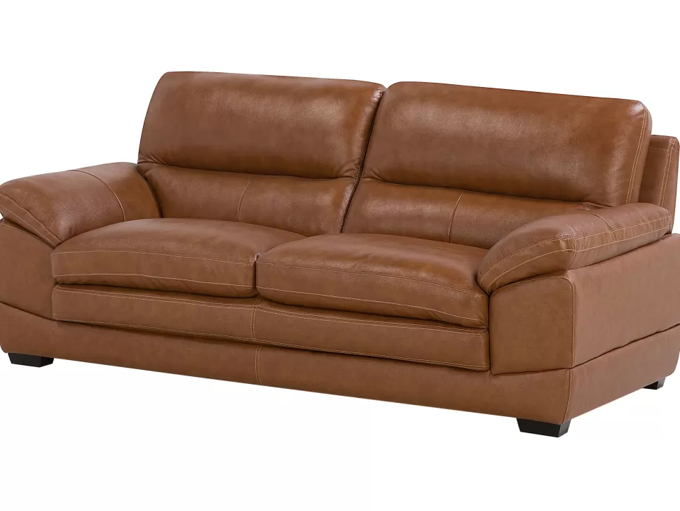 Sofas>Beliani 3 Seater Leather Sofa Golden Brown Horten