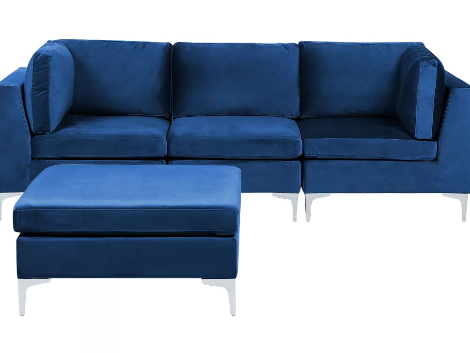 Cheap Beliani 3 Seater Modular Velvet Sofa With Ottoman Blue Evja