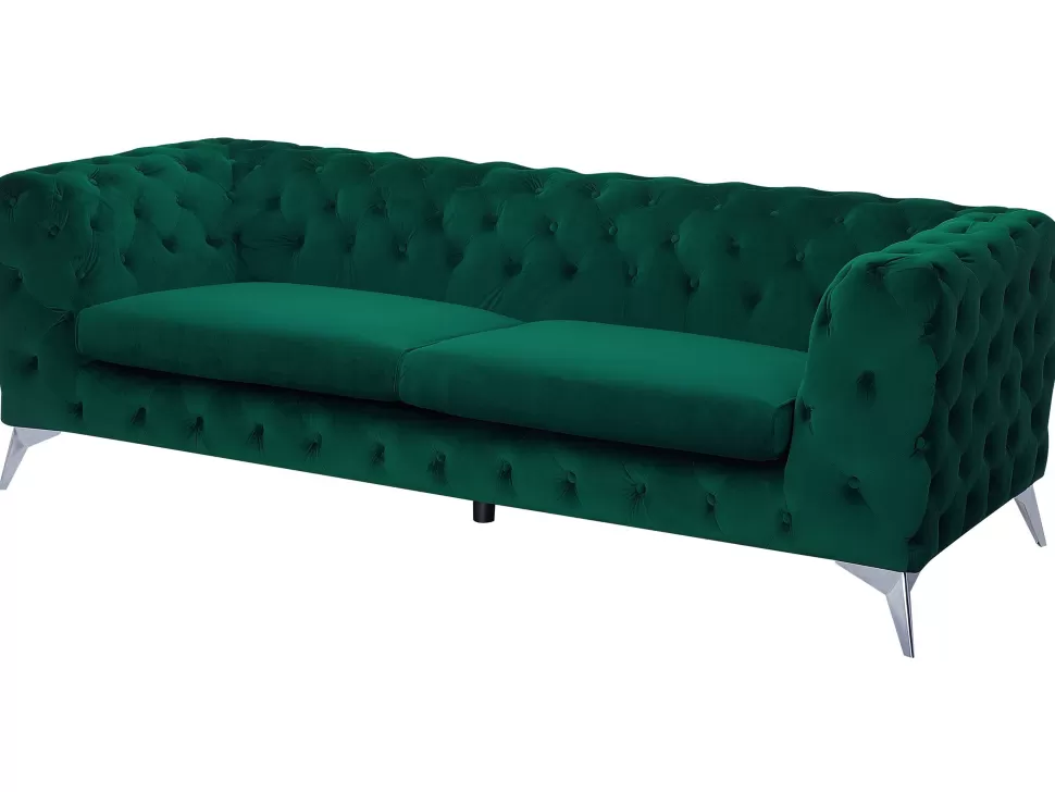 Sofas>Beliani 3 Seater Velvet Fabric Sofa Emerald Green Sotra