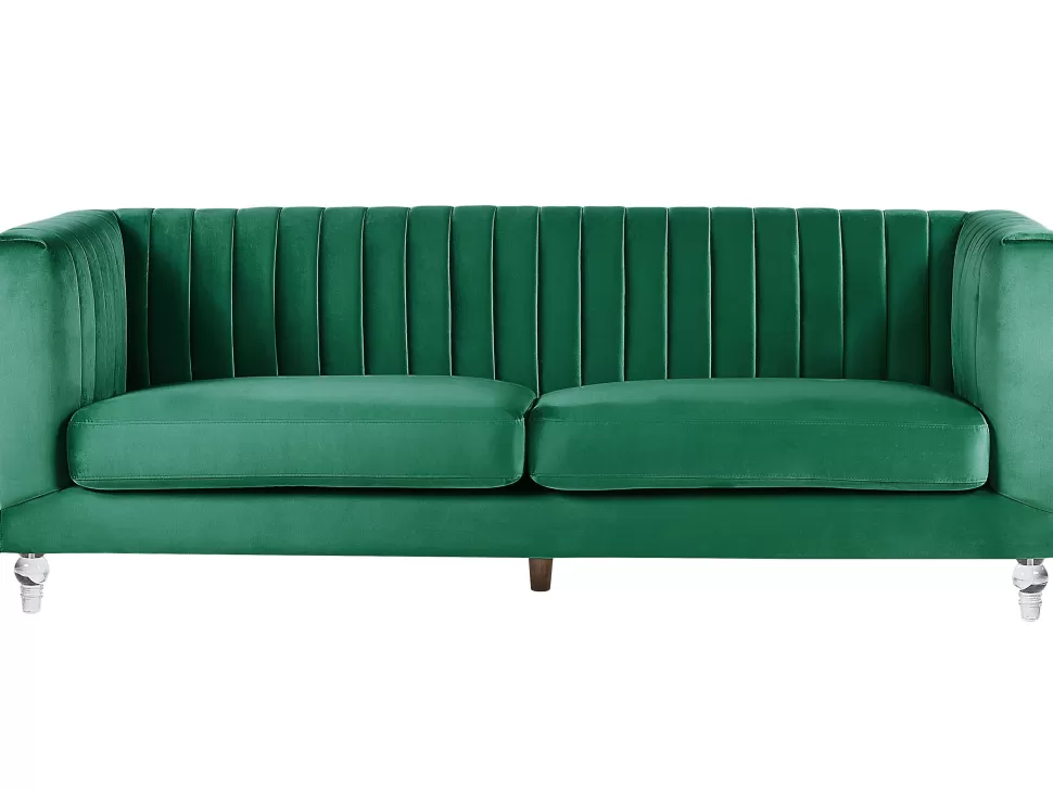 Outlet Beliani 3 Seater Velvet Fabric Sofa Green Arvika