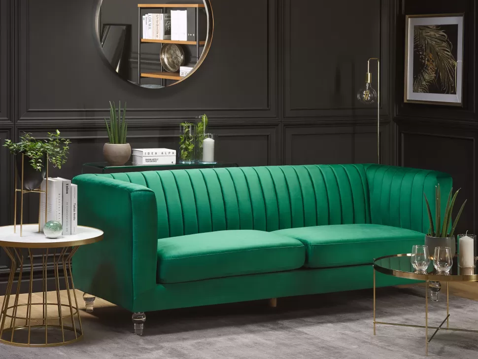 Outlet Beliani 3 Seater Velvet Fabric Sofa Green Arvika