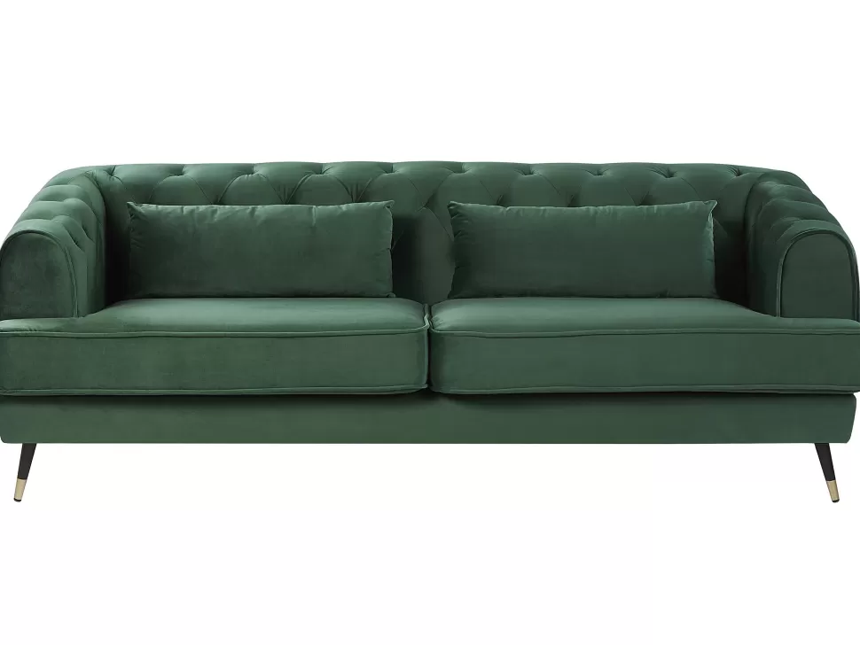 Sofas>Beliani 3 Seater Velvet Fabric Sofa Green Sletta