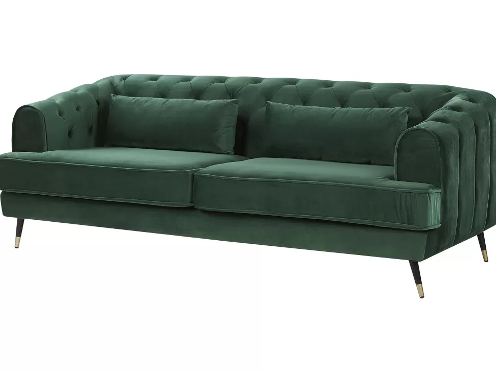 Sofas>Beliani 3 Seater Velvet Fabric Sofa Green Sletta