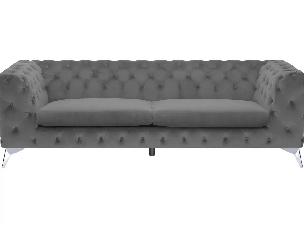 Best Sale Beliani 3 Seater Velvet Fabric Sofa Grey Sotra