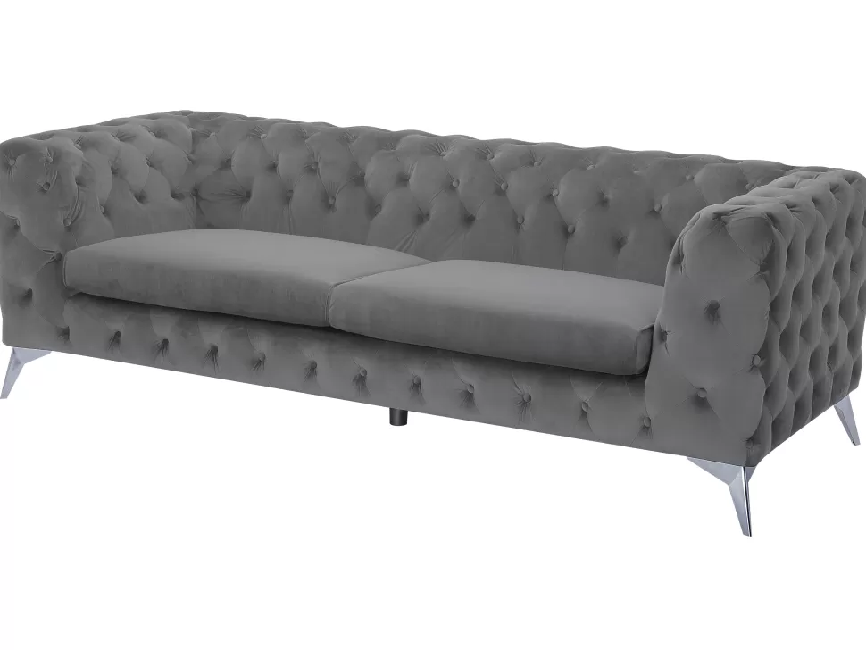 Best Sale Beliani 3 Seater Velvet Fabric Sofa Grey Sotra