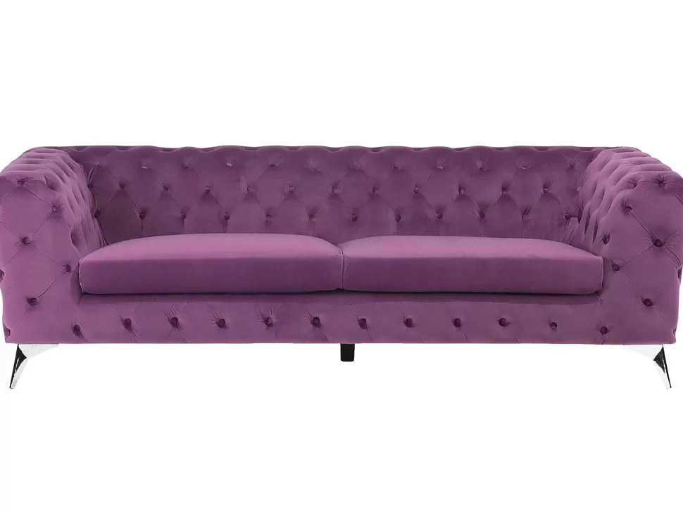 Flash Sale Beliani 3 Seater Velvet Fabric Sofa Purple Sotra