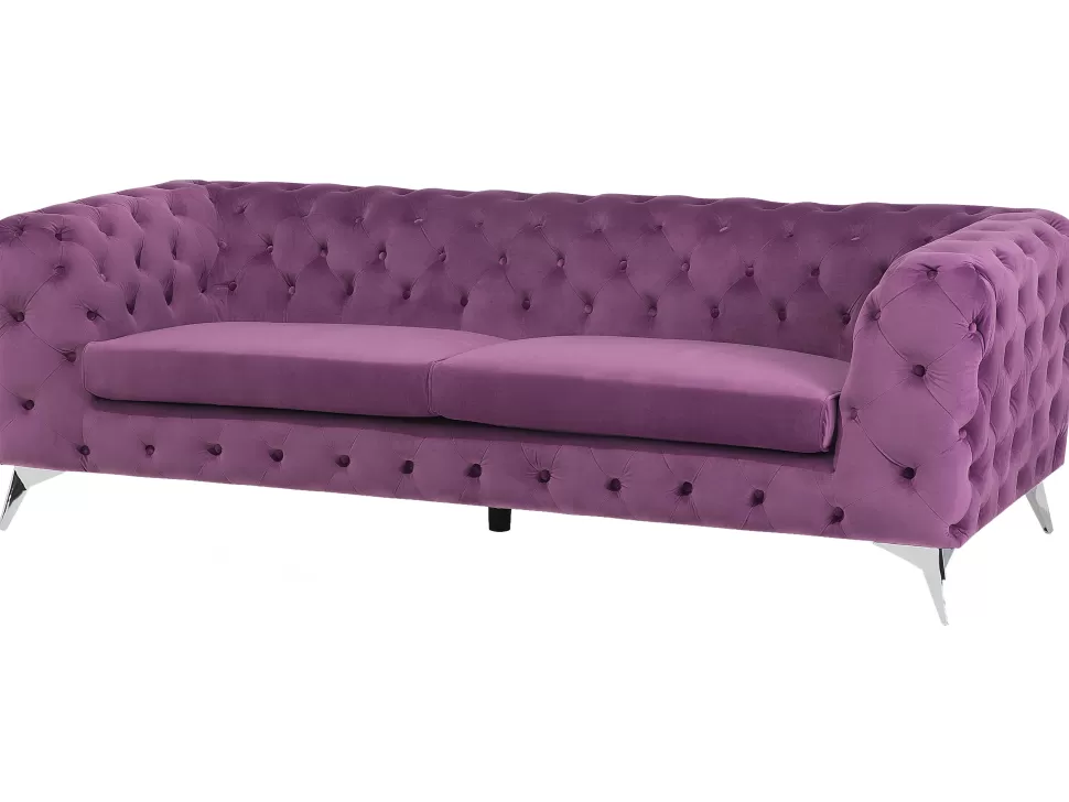 Flash Sale Beliani 3 Seater Velvet Fabric Sofa Purple Sotra