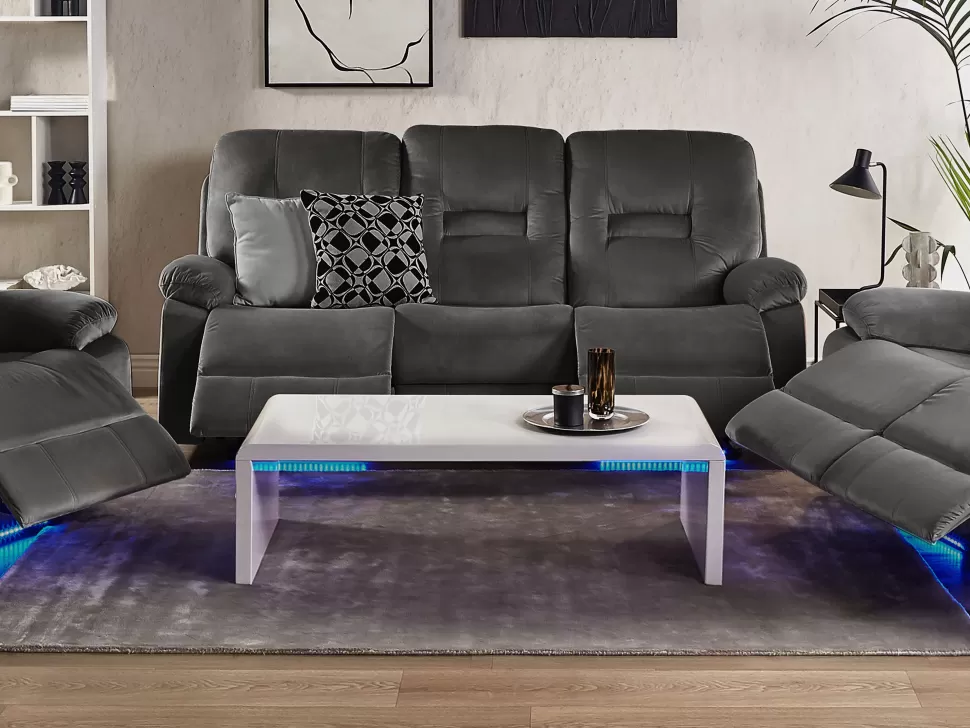 Flash Sale Beliani 3 Seater Velvet Led Electric Recliner Sofa With Usb Port Grey Bergen