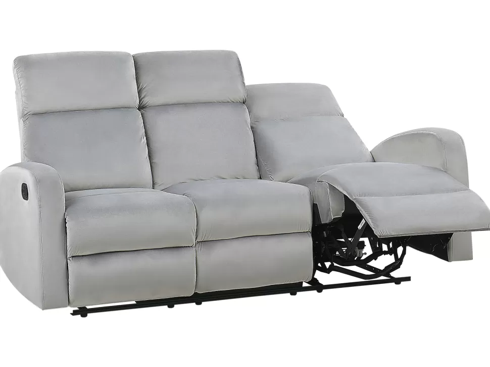 Flash Sale Beliani 3 Seater Velvet Manual Recliner Sofa Light Grey Verdal