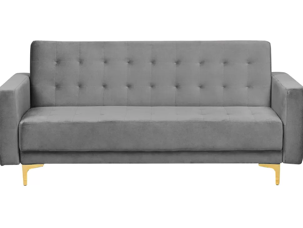 Sofas>Beliani 3 Seater Velvet Sofa Bed Grey Aberdeen