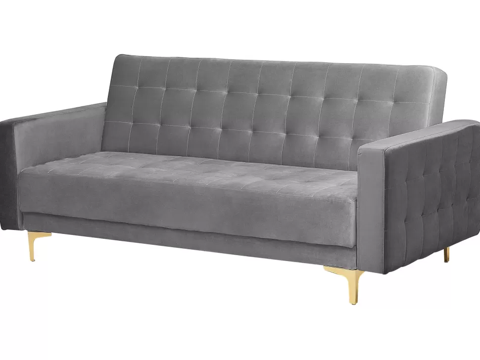 Sofas>Beliani 3 Seater Velvet Sofa Bed Grey Aberdeen