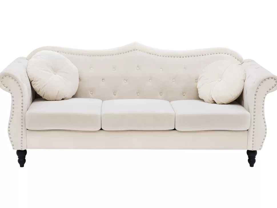 Sofas>Beliani 3 Seater Velvet Sofa Beige Skien