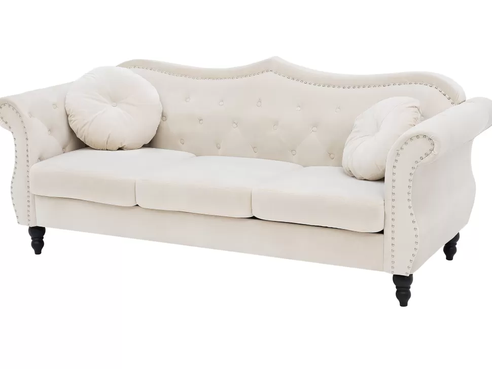 Sofas>Beliani 3 Seater Velvet Sofa Beige Skien