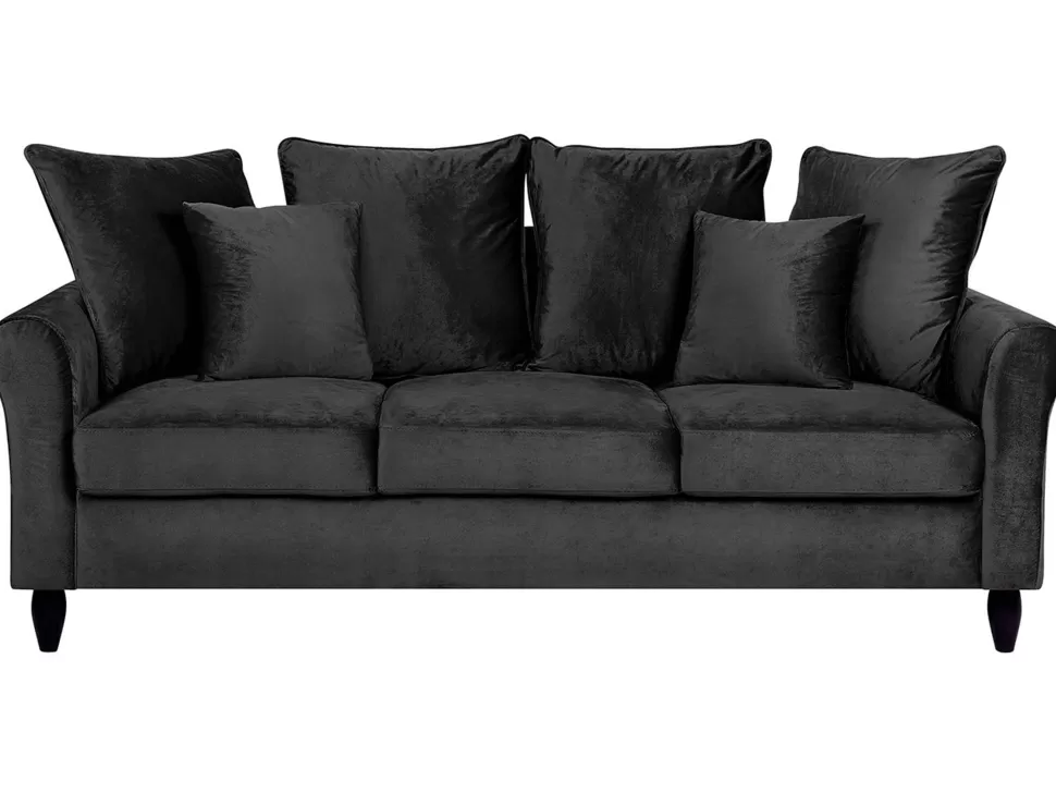 Sofas>Beliani 3 Seater Velvet Sofa Black Bornholm