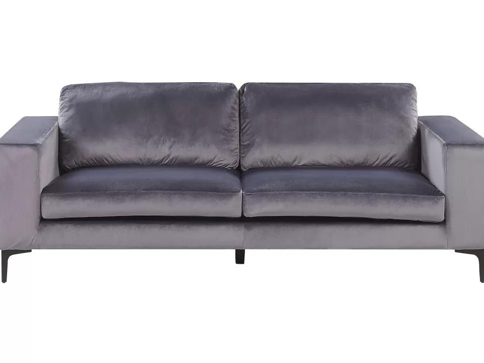 Sofas>Beliani 3 Seater Velvet Sofa Dark Grey Vadstena