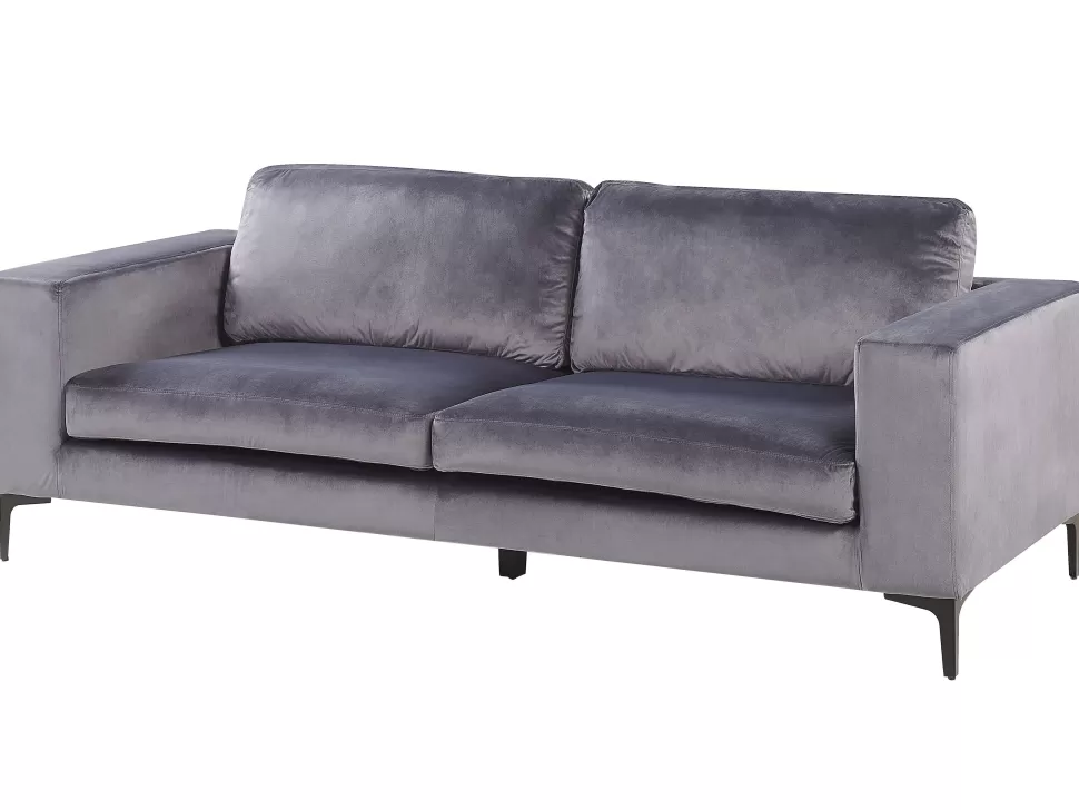 Sofas>Beliani 3 Seater Velvet Sofa Dark Grey Vadstena