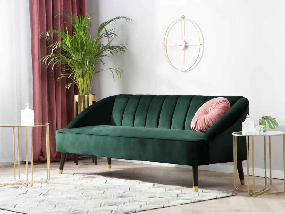 Sofas>Beliani 3 Seater Velvet Sofa Emerald Green Alsvag