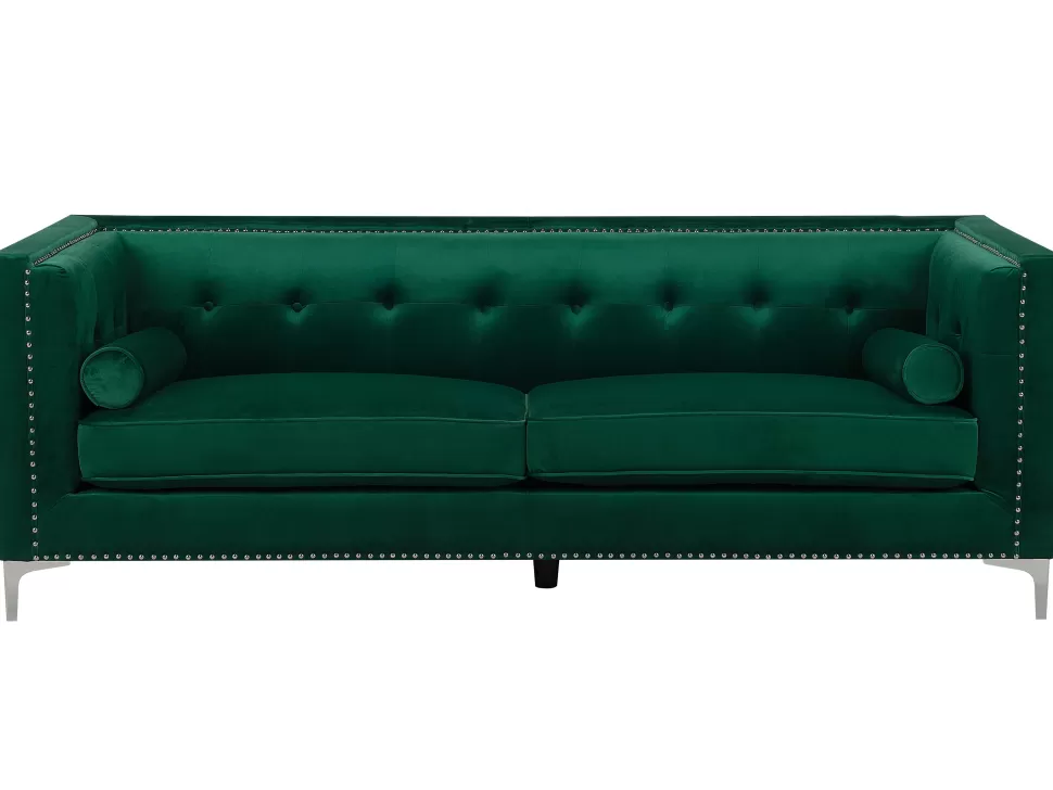 Sofas>Beliani 3 Seater Velvet Sofa Emerald Green Avaldsenes