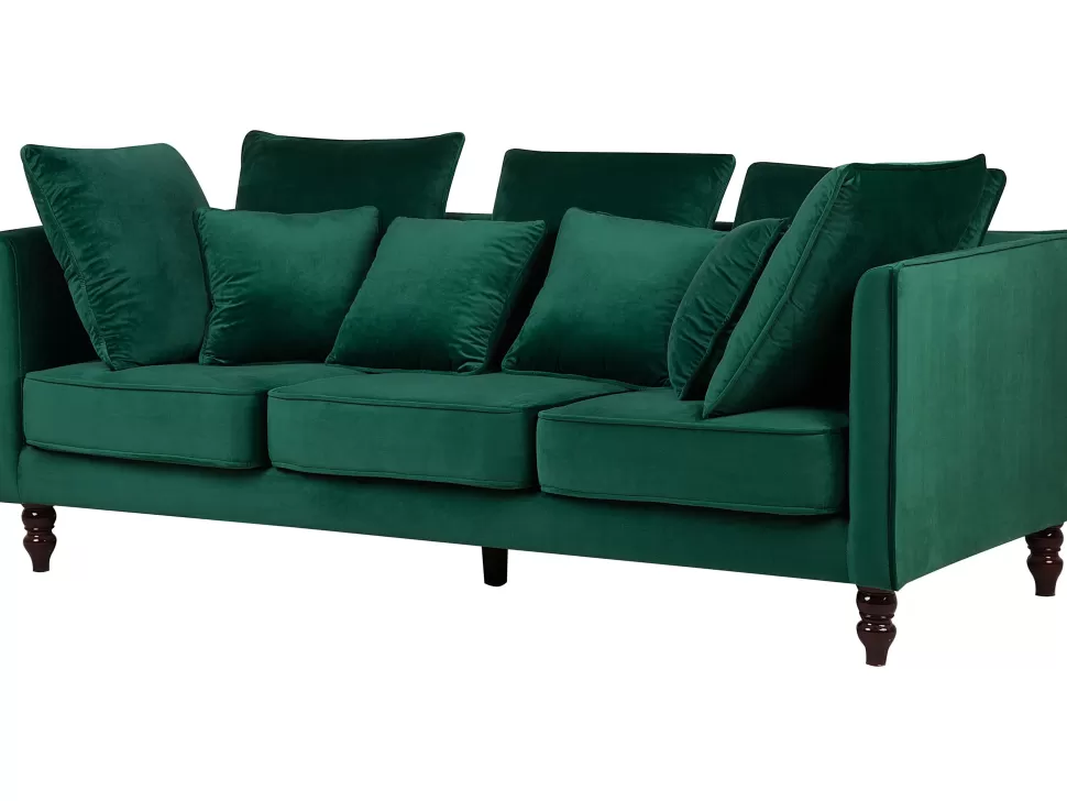 Sofas>Beliani 3 Seater Velvet Sofa Emerald Green Fenstad