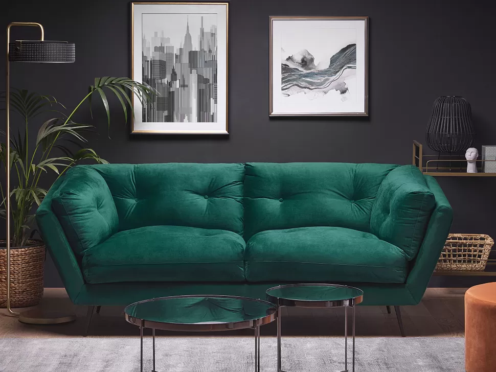 Sofas>Beliani 3 Seater Velvet Sofa Green Lenvik