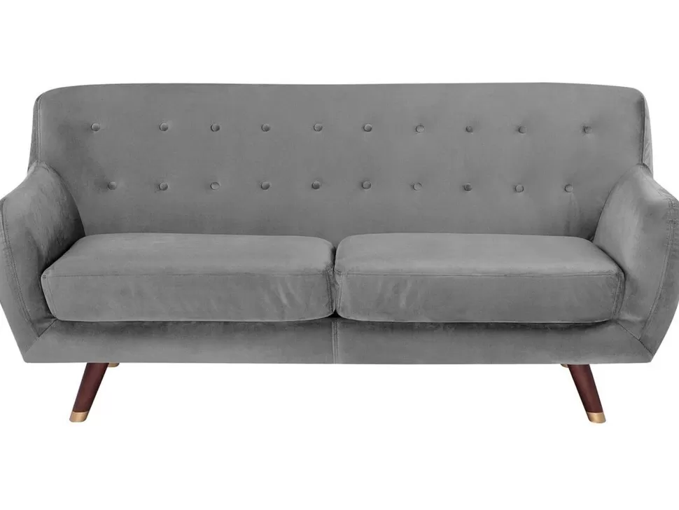 Sofas>Beliani 3 Seater Velvet Sofa Grey Bodo