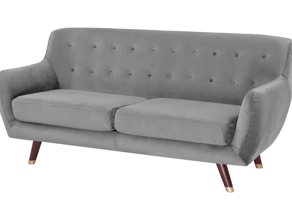 Sofas>Beliani 3 Seater Velvet Sofa Grey Bodo