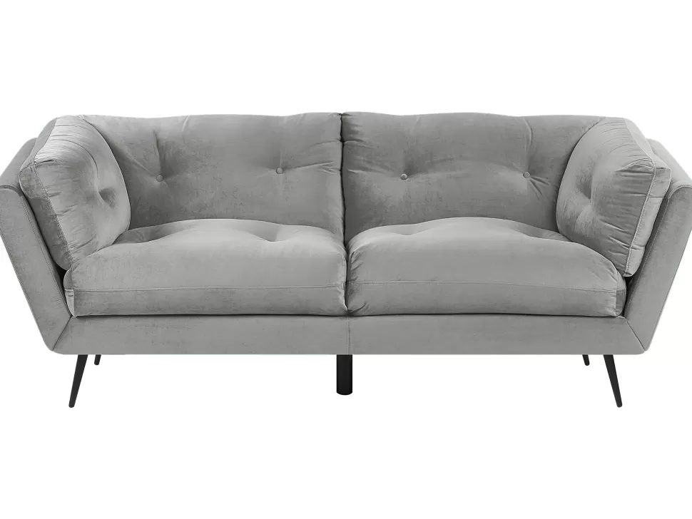 Online Beliani 3 Seater Velvet Sofa Grey Lenvik