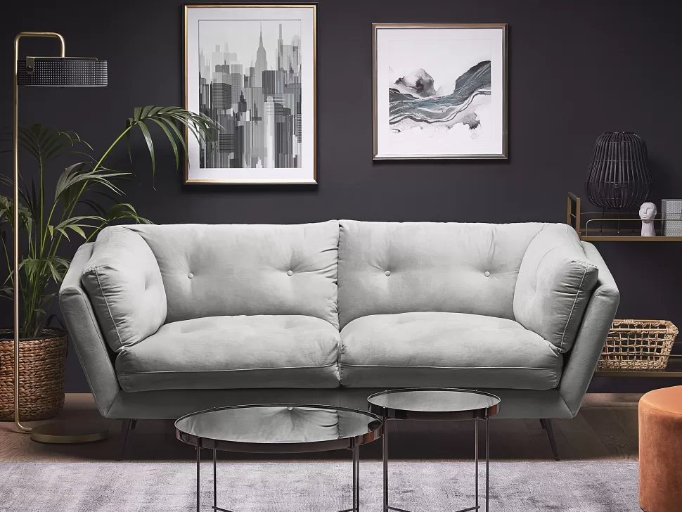 Online Beliani 3 Seater Velvet Sofa Grey Lenvik