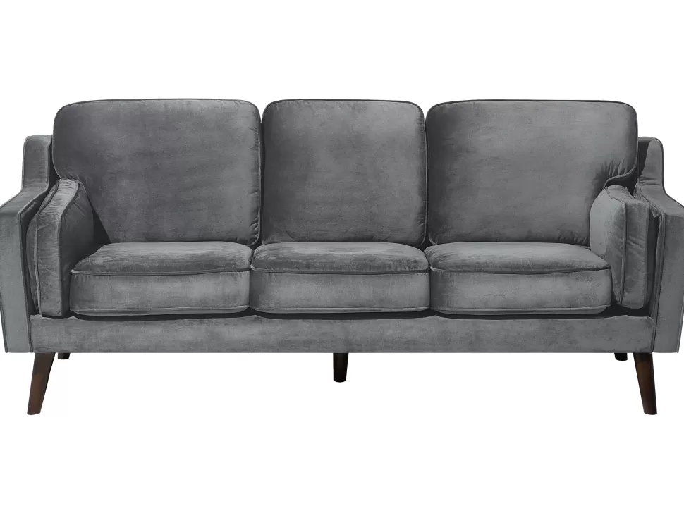 Sofas>Beliani 3 Seater Velvet Sofa Grey Lokka