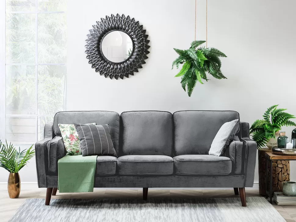 Sofas>Beliani 3 Seater Velvet Sofa Grey Lokka