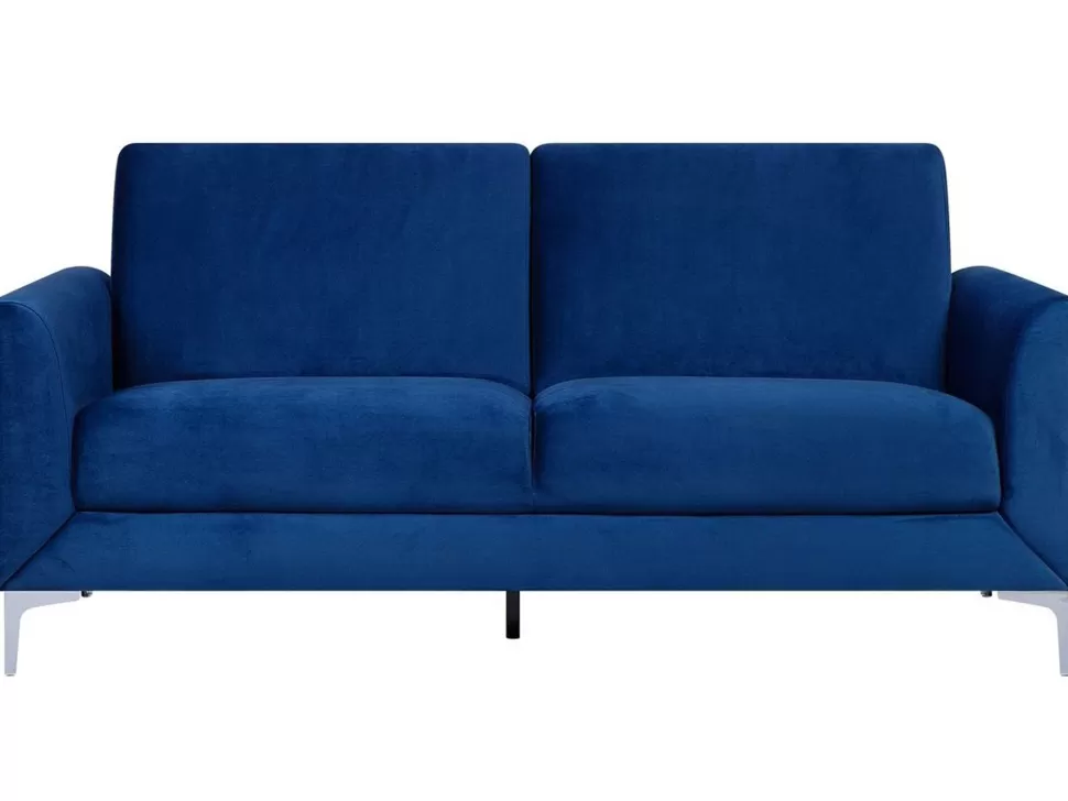 Sofas>Beliani 3 Seater Velvet Sofa Navy Blue Fenes