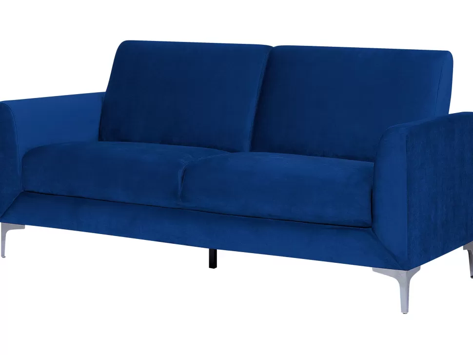 Sofas>Beliani 3 Seater Velvet Sofa Navy Blue Fenes