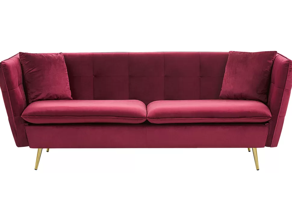 Fashion Beliani 3 Seater Velvet Sofa Red Frederica