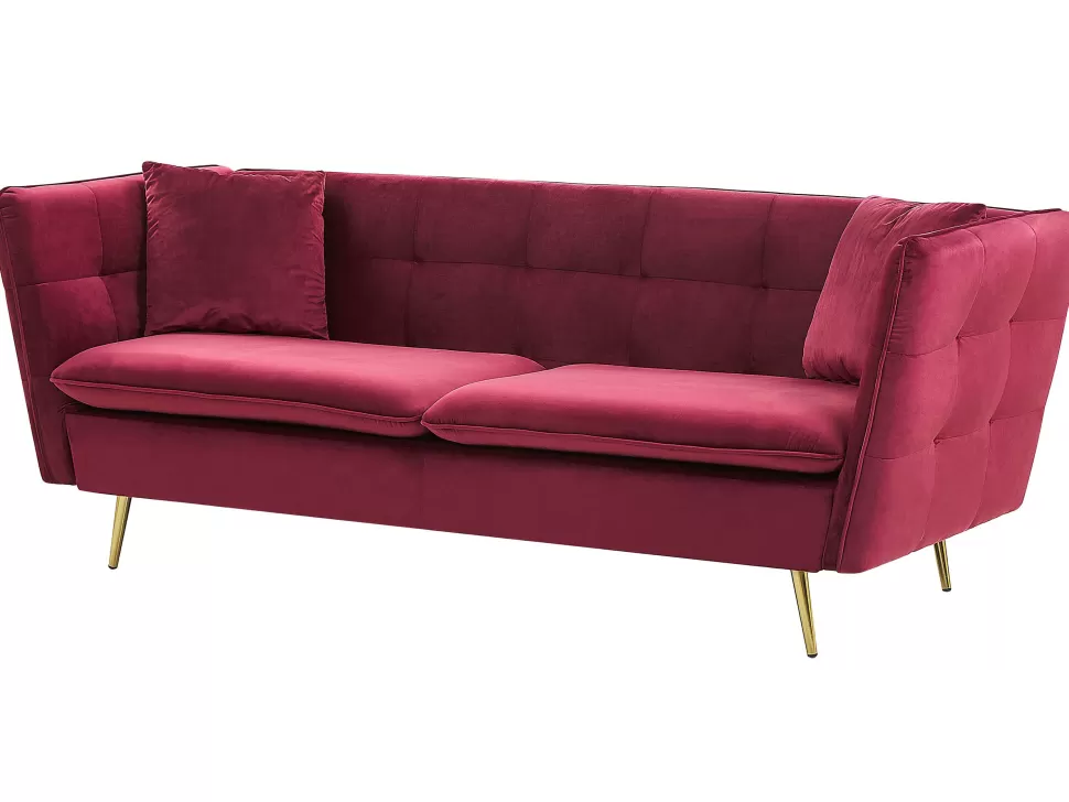 Fashion Beliani 3 Seater Velvet Sofa Red Frederica