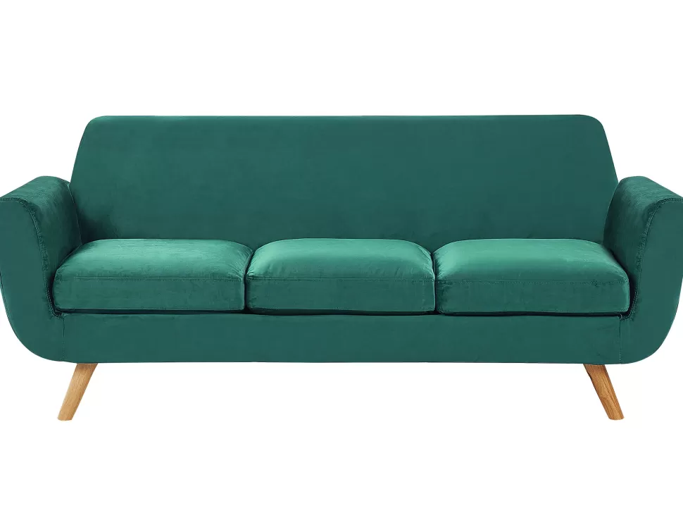 Sofas>Beliani 3 Seater Velvet Sofa With Removable Cover Green Bernes