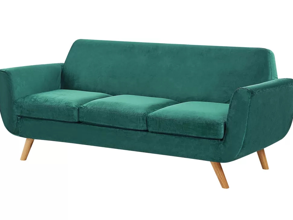 Sofas>Beliani 3 Seater Velvet Sofa With Removable Cover Green Bernes