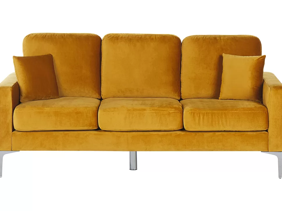 Sofas>Beliani 3 Seater Velvet Sofa Yellow Gavle