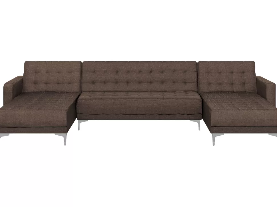 Cheap Beliani 5 Seater U-Shaped Modular Fabric Sofa Brown Aberdeen