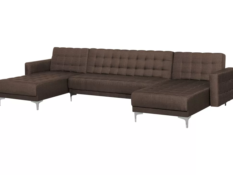 Cheap Beliani 5 Seater U-Shaped Modular Fabric Sofa Brown Aberdeen