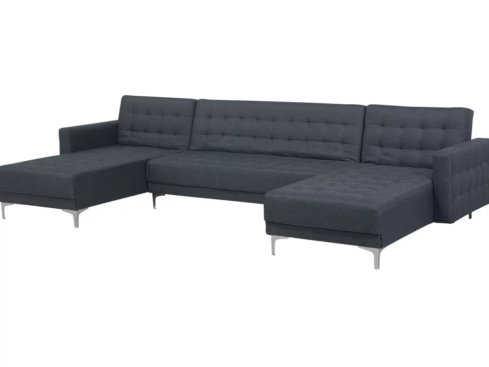 Best Beliani 5 Seater U-Shaped Modular Fabric Sofa Dark Grey Aberdeen