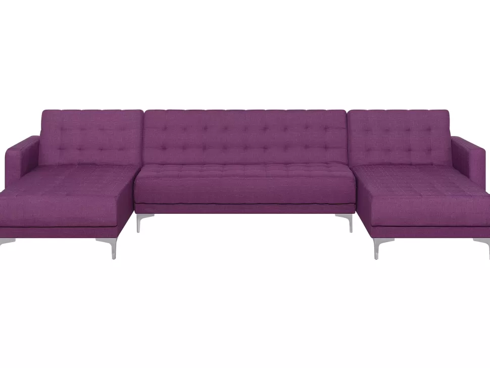 Best Beliani 5 Seater U-Shaped Modular Fabric Sofa Purple Aberdeen