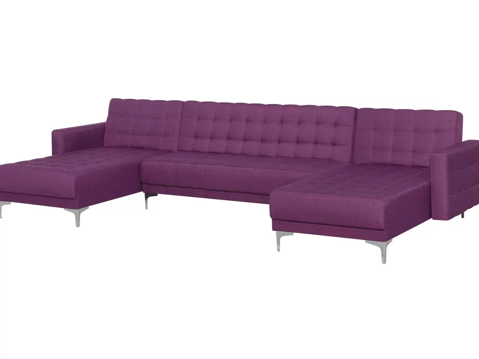 Best Beliani 5 Seater U-Shaped Modular Fabric Sofa Purple Aberdeen