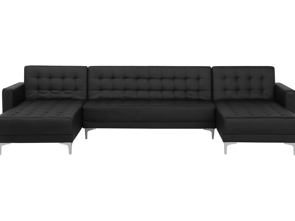 Sofas>Beliani 5 Seater U-Shaped Modular Faux Leather Sofa Black Aberdeen