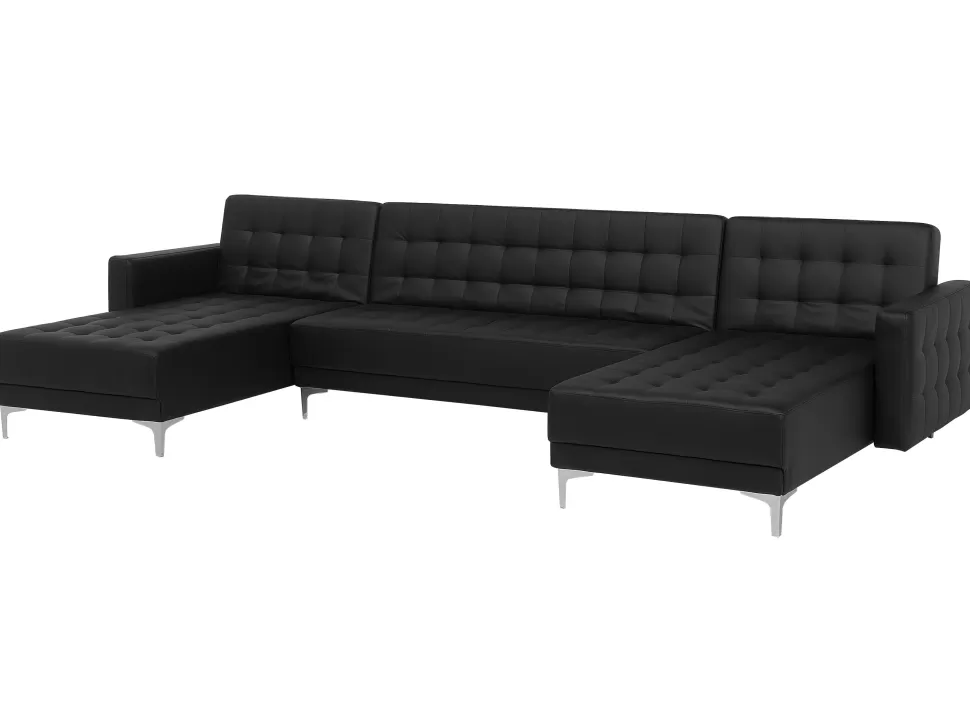 Sofas>Beliani 5 Seater U-Shaped Modular Faux Leather Sofa Black Aberdeen