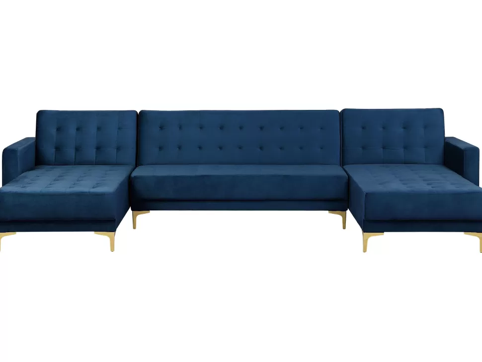 Hot Beliani 5 Seater U-Shaped Modular Velvet Sofa Navy Blue Aberdeen