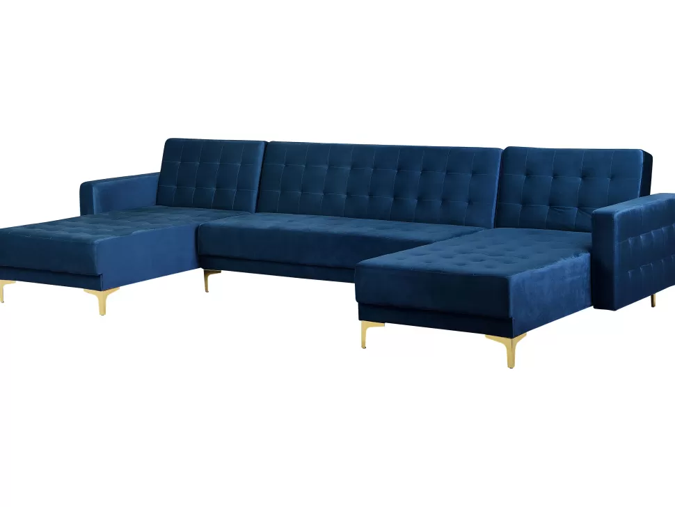 Hot Beliani 5 Seater U-Shaped Modular Velvet Sofa Navy Blue Aberdeen