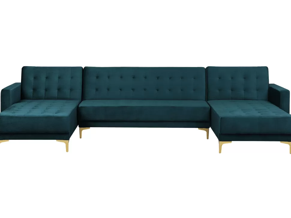 Cheap Beliani 5 Seater U-Shaped Modular Velvet Sofa Teal Aberdeen