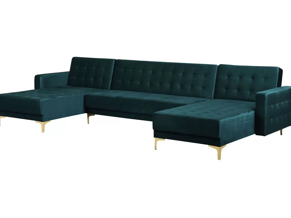 Cheap Beliani 5 Seater U-Shaped Modular Velvet Sofa Teal Aberdeen