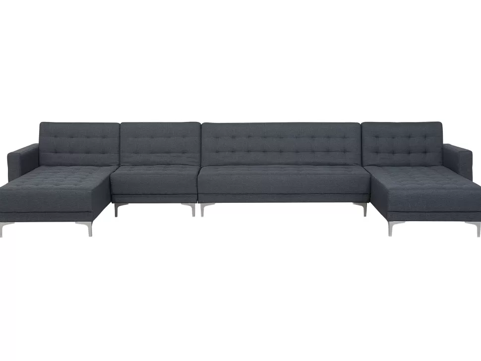 Sofas>Beliani 6 Seater U-Shaped Modular Fabric Sofa Dark Grey Aberdeen